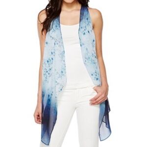 Karen Kane Ombre Floral Print Vest Ruana Kimono Sz M Blue EUC Like‎ New